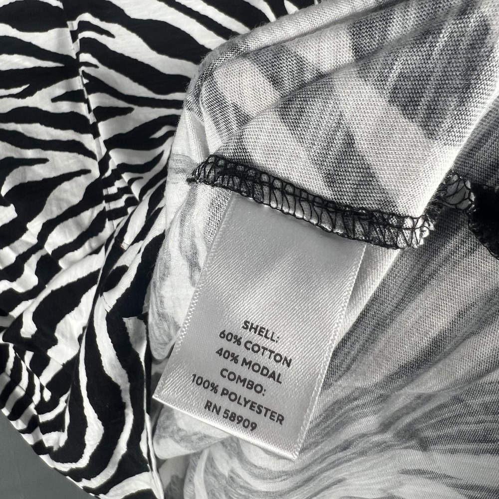 Westbound Women's L Black White Zebra Animal Print V-Neck Tunic Top Tie Sleeves - Picture 6 of 7